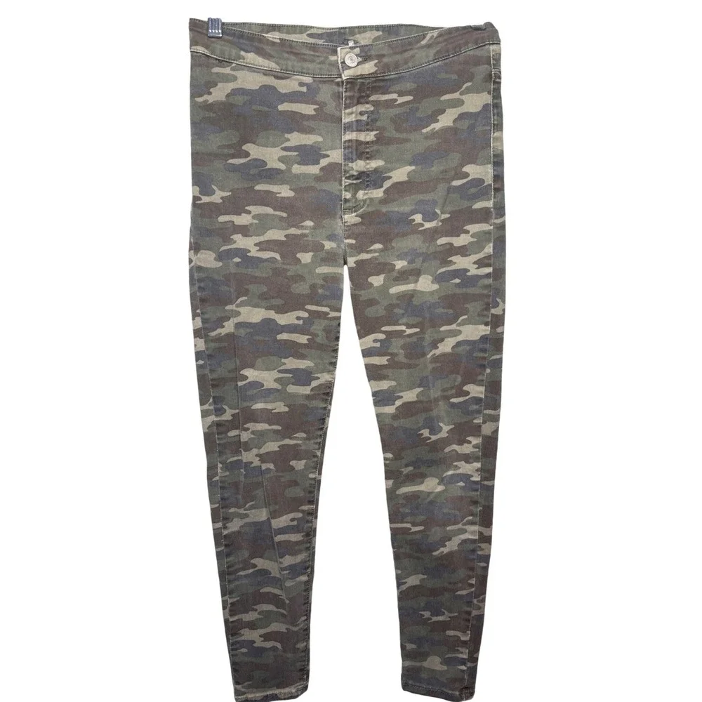 FRE PEOPLE Womens Green Camo High Rise Skinny Jeans Sz 27 Stretch Utility Casual